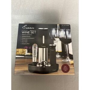 Rabbit 8 Piece Electric Wine Set Rechargeable Corkscrew Black Silver 5281028